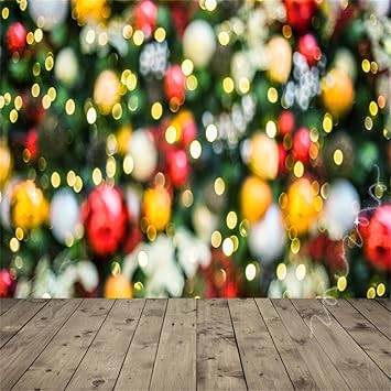 Leowefowa 5x5ft Merry Christmas Backdrop Xmas Dinner Party Wallpaper Backdrops For Photography Bokeh Retro Wood Floor Vinyl Photo Background Kids
