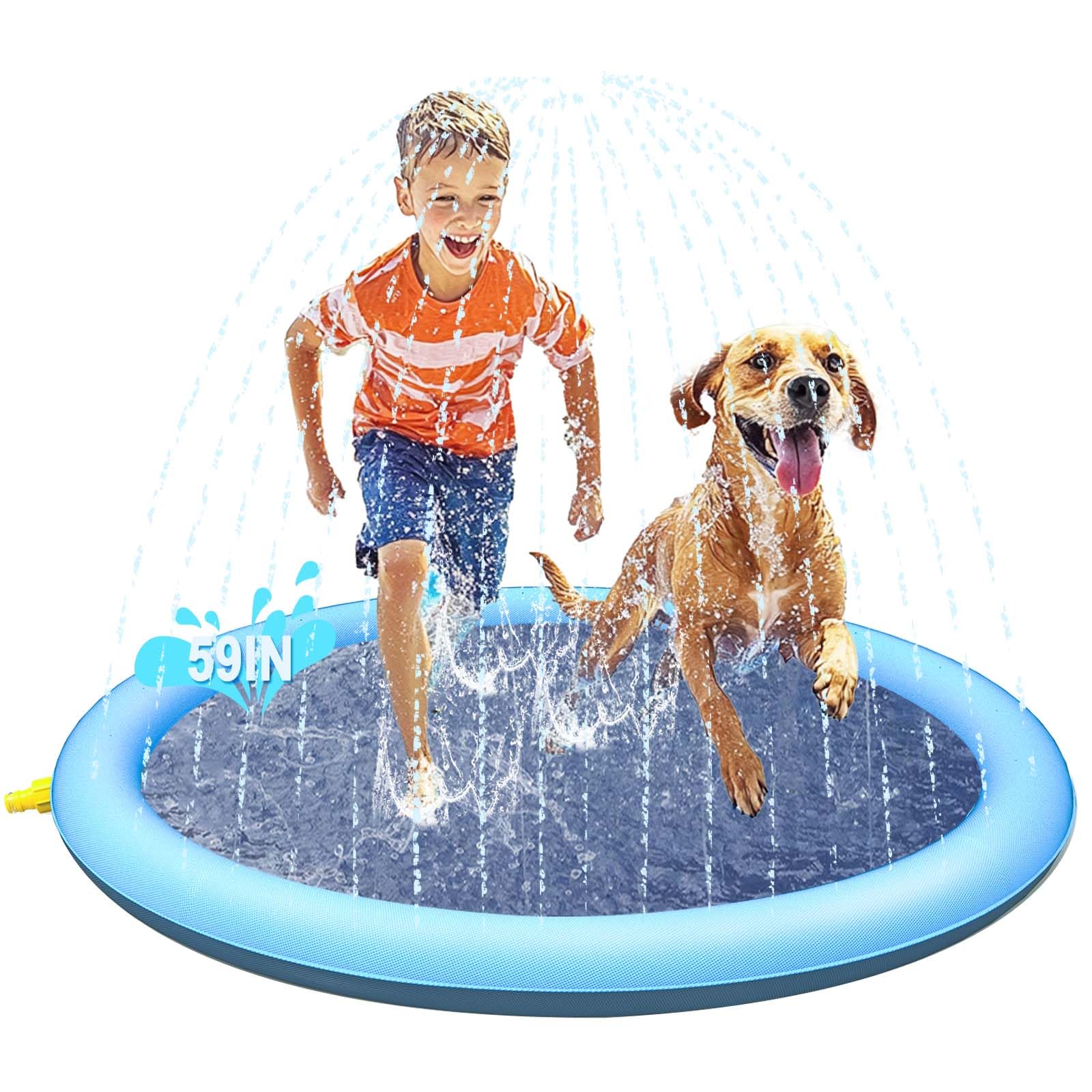 Photo 1 of Ysditrk 59IN Dog Splash Pad, Durable Non-Slip Pet Water Mat for Dogs and Kids, Leakproof Outdoor Sprinkler, Thick Material, Easy Setup, Blue Round Design