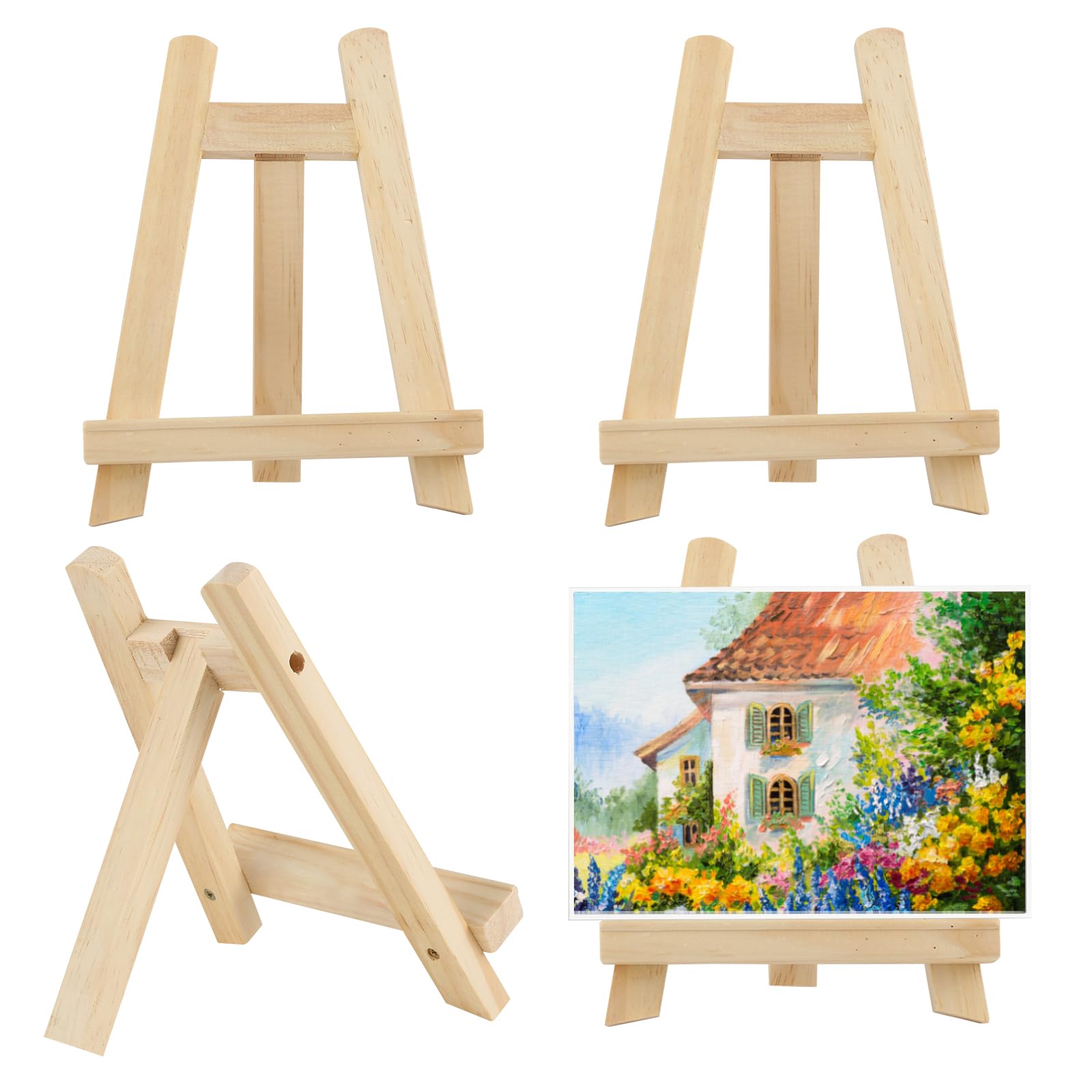 4 Mini Wooden Easels for Display, Table Artwork Exhibition, Desktop Painting Stand (15 x 20 cm)