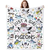 Pigeon Blanket Gifts for Women Kids Just A Girl Who Loves Pigeons Throw Blankets Flannel Bird Funny Pigeons Stuff Animal Themed Gifts for Girls Pigeon Lovers Adults Birthday Room Decor 50"X40"