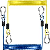 Pristis 2 pcs Retractable Coiled Lanyards, Heavy Duty Kayak Paddle Leash with Stainless Steel Carabiner Clip, Fishing Rod Tool Tether Steel Wire, Stretchy Accessory Gear for Boating Canoeing