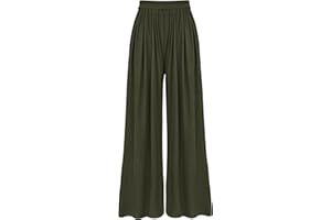 BTFBM Women's Casual Wide Leg Pants Spring Summer Clothes Pleated Elastic Waist Loose Palazzo Knit Trousers with Pockets