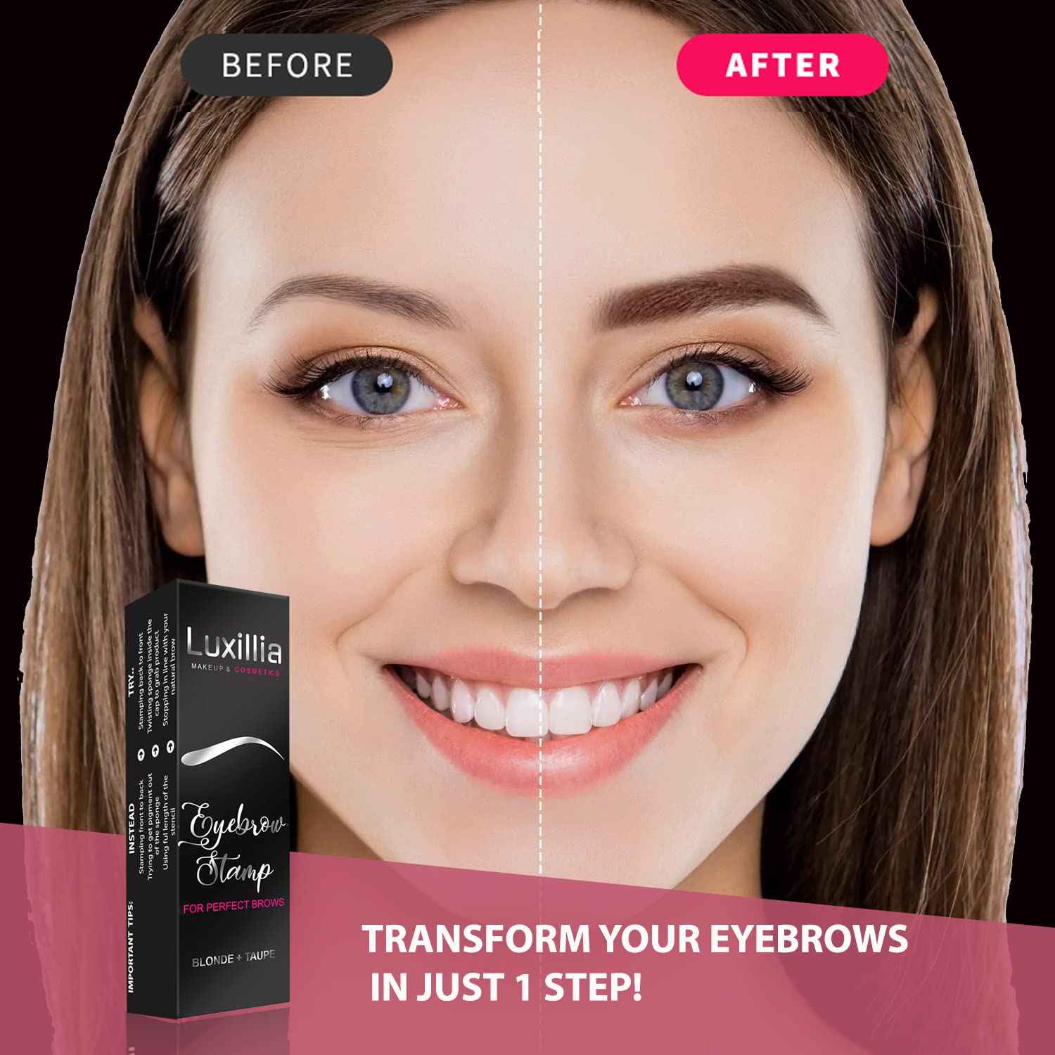 Luxillia Eyebrow Stamp Stencil Kit Dual-Color, Perfect Instant Brows Every Time, Adjustable for all Eyebrow Shapes, Waterproof and Sweatproof, Reusable & Super Easy To Use (BLONDE & TAUPE)