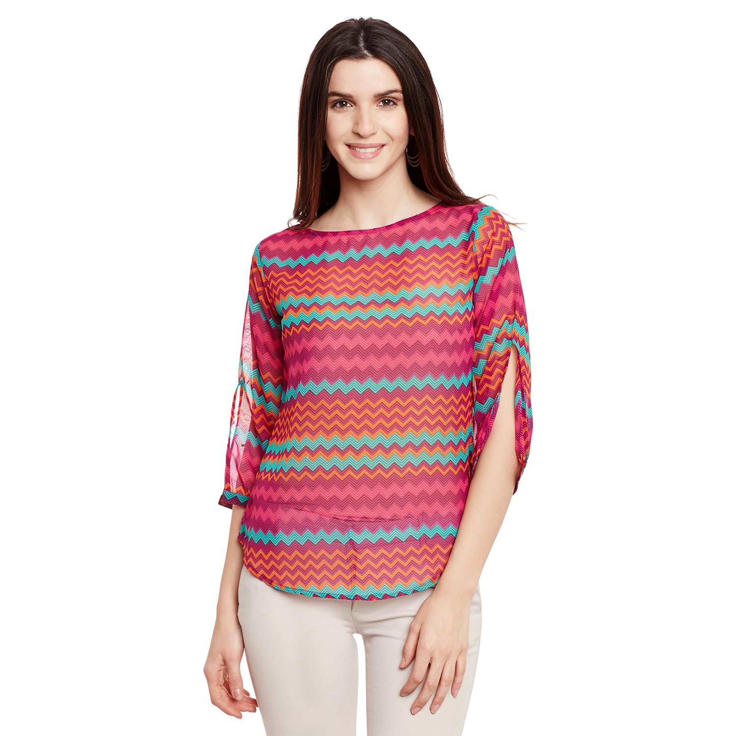 forelevy casual 3/4th sleeve printed women's multicolor top