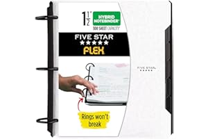 Five Star Flex Refillable Notebook + Study App, College Ruled Paper and 1-1/2 Inch TechLock Ring Binder with Pockets, Tabs and Dividers, 300 Sheet Capacity, White (29324AE2)