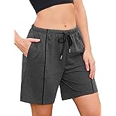 Quenteen Womens Sweat Shorts Casual Summer Drawstring Comfy Elastic High Waist Running Shorts with Pockets Deep Grey