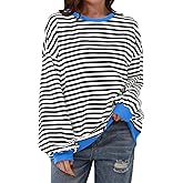 Sweaters for Women Casual Long Sleeve Crewneck Striped Color Block Shirts Knit Pullover Sweater Tops