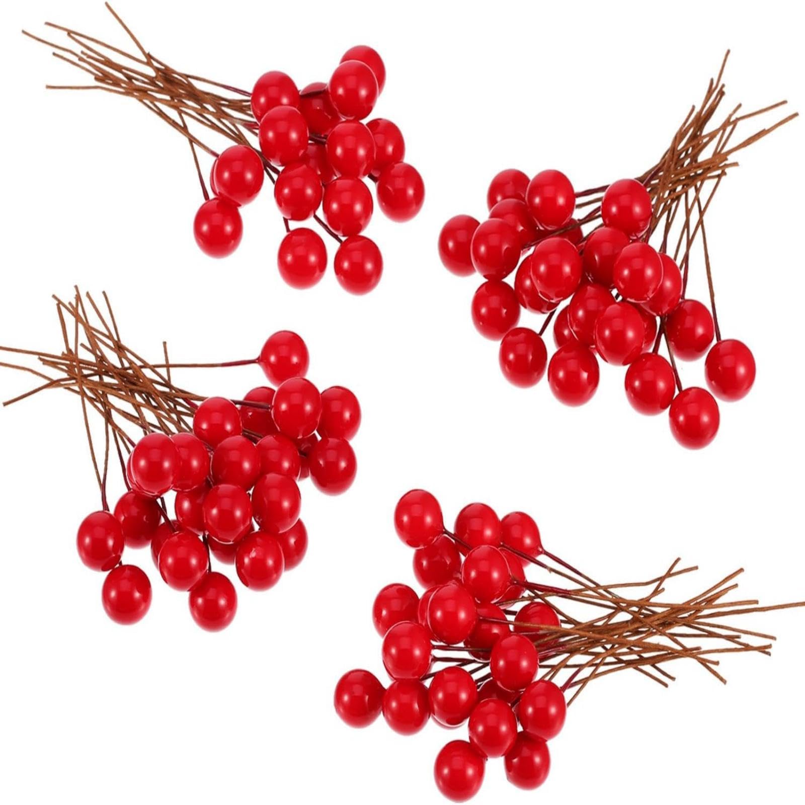 BBTO Artificial Holly Berries, 100 Pieces Mini 10 mm Fake Berries Decor on Wire for Christmas Tree Decorations Flower Wreath DIY Craft Use (Red)