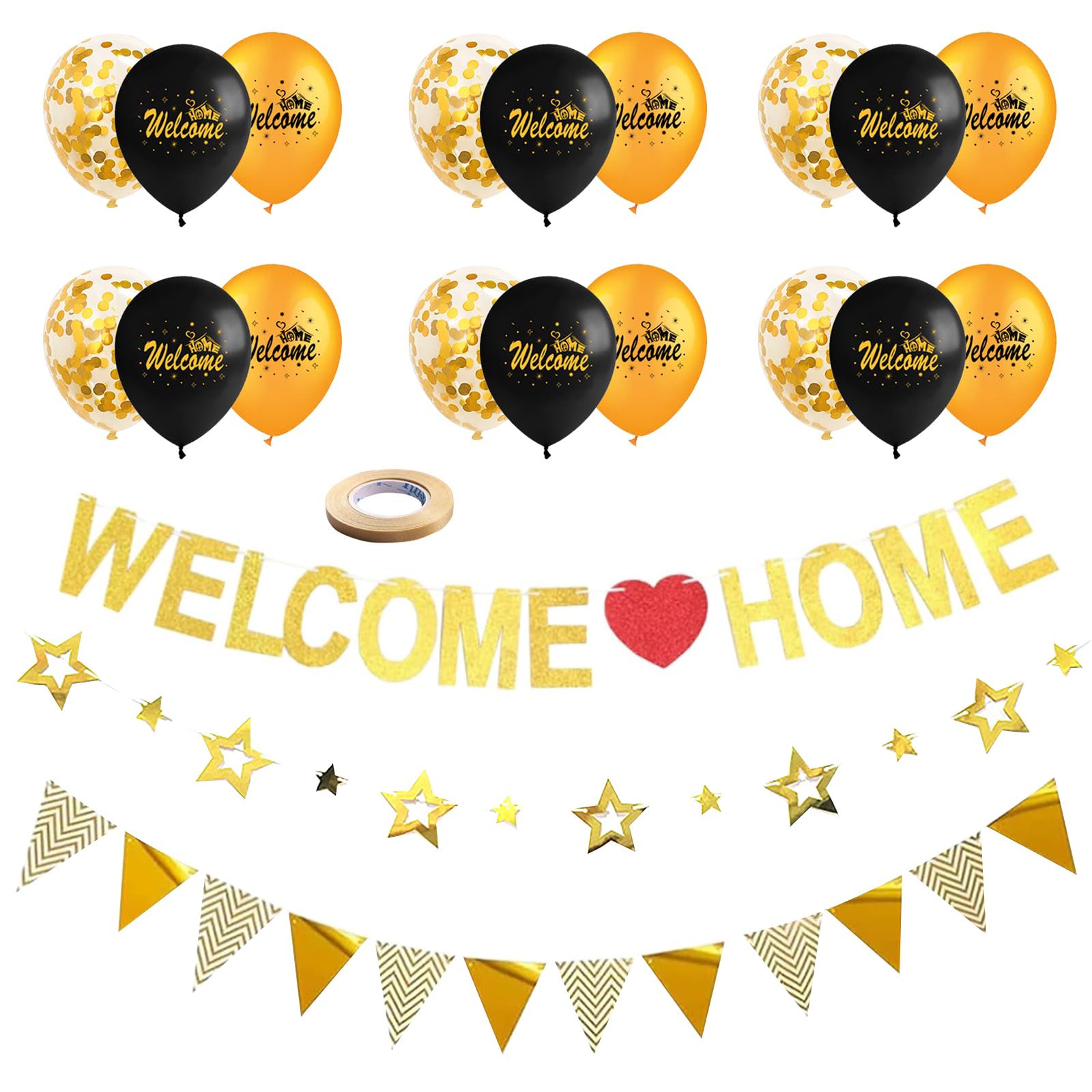EULAPGOE Welcome Home Decorations, Welcome Home Banners Set, Welcome Home Glitter Banner, Round Garland for Home Family