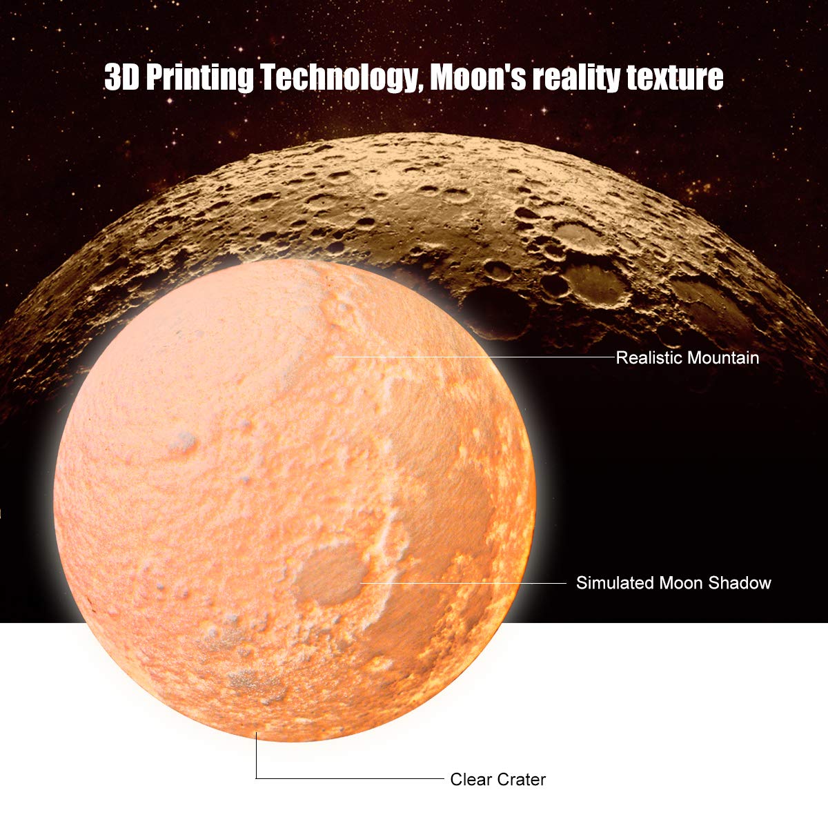 JORLAI 3D Printing Moon Lamp with Stand 16 Colors 15cm Touch Control&Remote Control USB Rechargeable Lighting LED Decorative Night Light for Baby Kids Lover Birthday Party Gifts