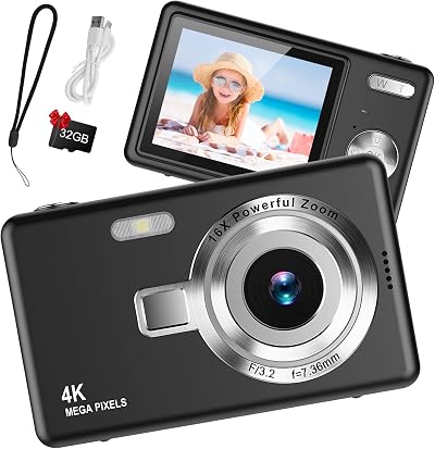 Taichaeu Digital Camera 1080P FHD 44MP 2.4" LCD 16X Zoom 32GB SD Card Included