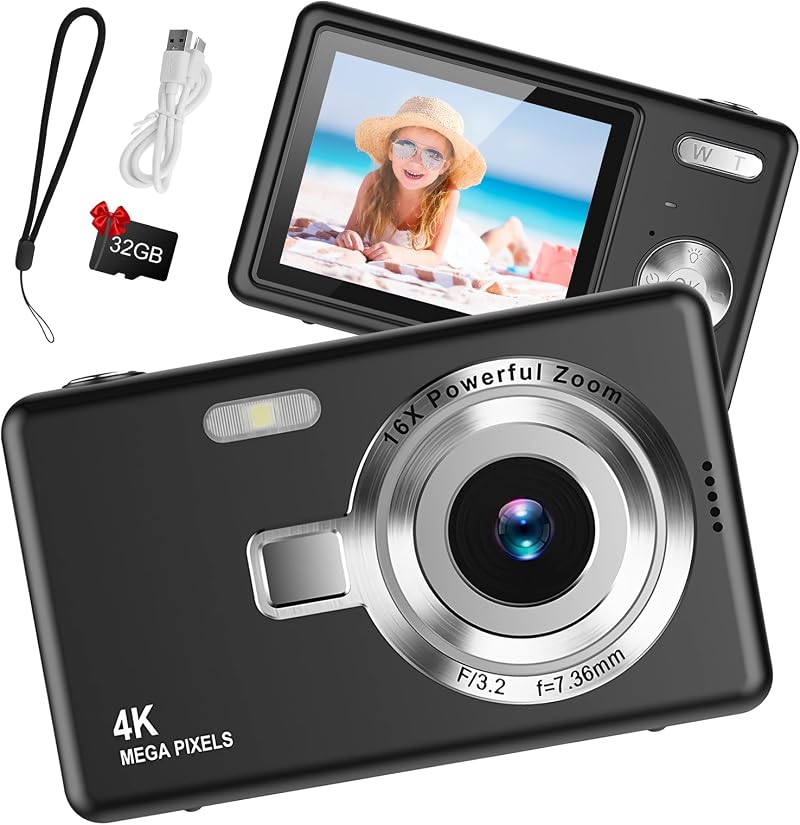 Taichaeu Digital Camera 1080P FHD 44MP 2.4" LCD 16X Zoom 32GB SD Card Included