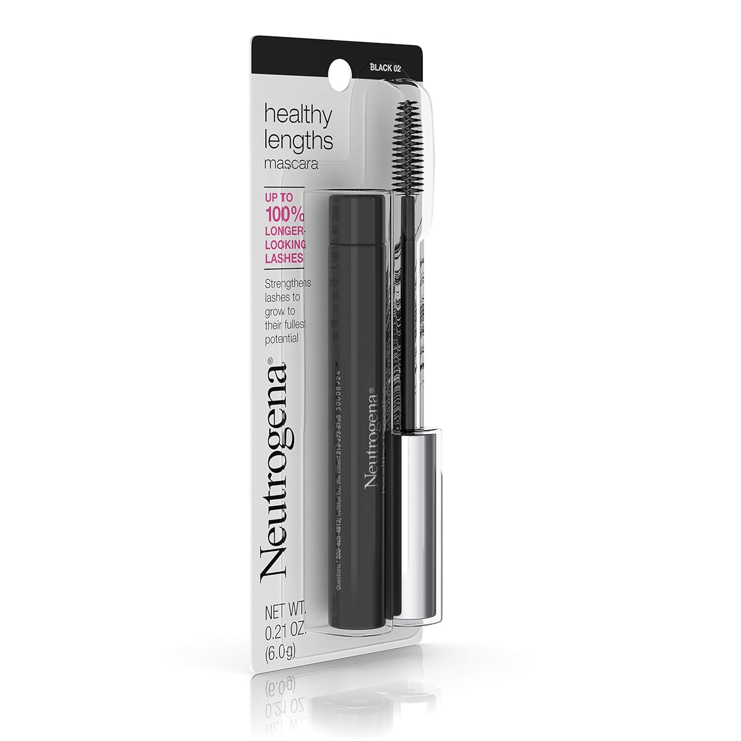Neutrogena Healthy Lengths Mascara for Stronger, Longer Lashes, Clump-, Smudge- and Flake-Free Mascara with Olive Oil, Vitamin E and Rice Protein, Black 02, .21 oz : Beauty Products : Beauty
