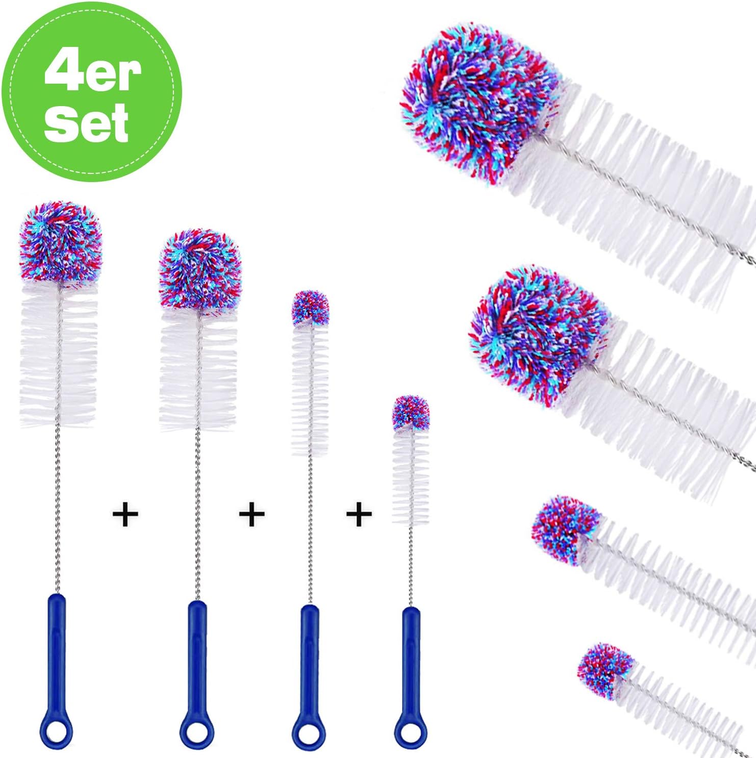 Bottle Brush with Cotton Head, 4Piece MultiPurpose Versatile Cleaning