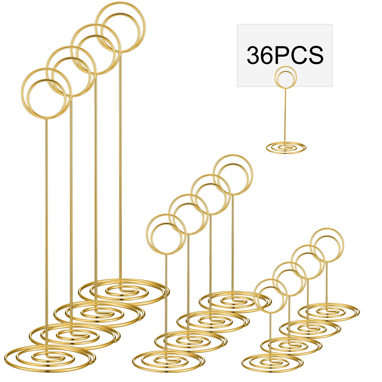 Photo 1 of Teling 36 Pieces Table Number Holders 3 Size Place Card Holder Name Numbers Menu Memo Note Card Picture Photo Clip Stand Table Sign for Wedding Anniversary Party Display(Gold)