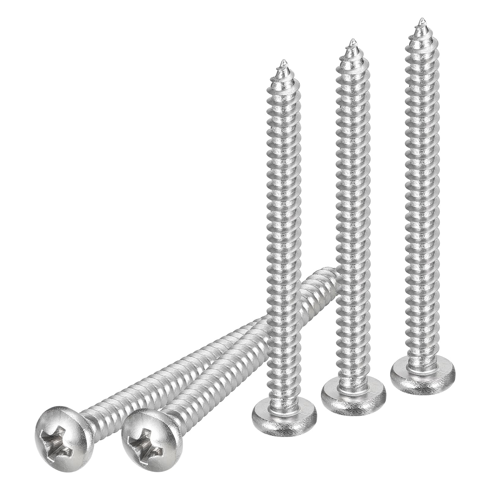 DTGN #8x2" Phillips Pan Head Self-tapping Screw - 50Pack - Bright Finish 304 Stainless Steel Sheet Metal Screws Wood Screws