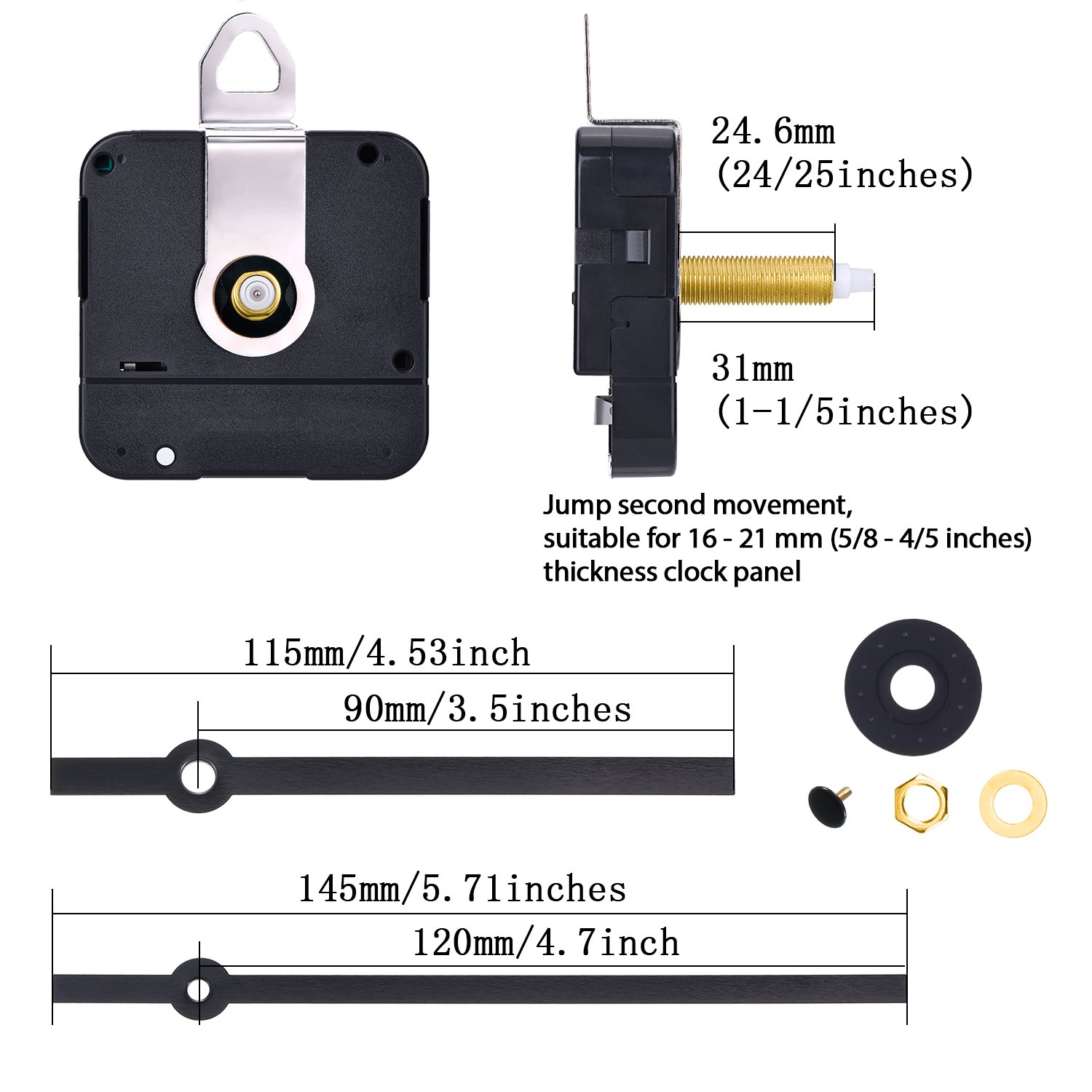 Mudder 31 mm Long Shaft Quartz Clock Movement DIY Clock Repair Kit
