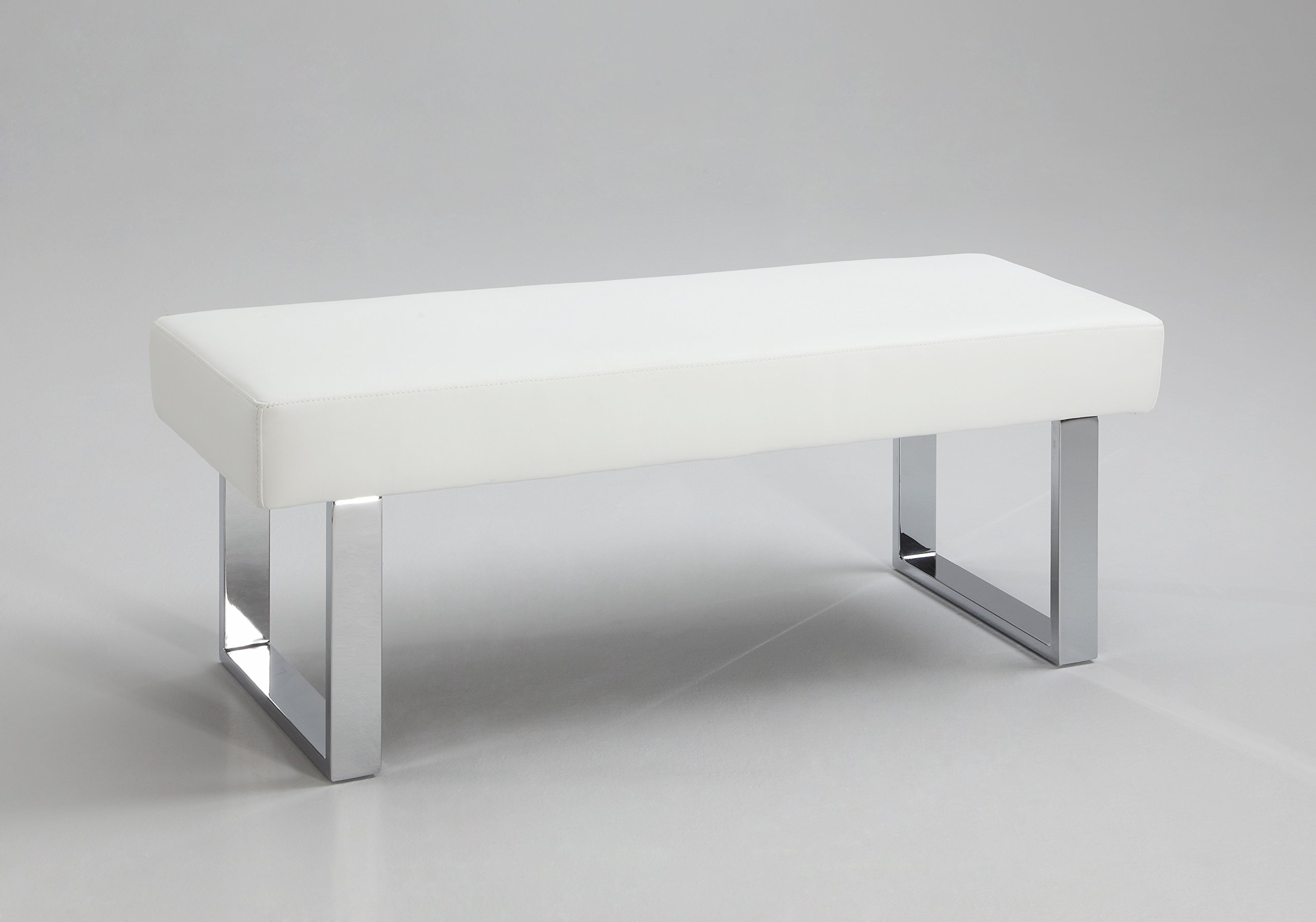 Chintaly Imports PU Long Bench, Chrome/White