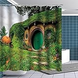 Fuortia Hobbit Shower Curtain Fantasy Rural Green Hobbit Living Cabin Fabric Bathroom Curtains Sets Lord of The Rings Magic S