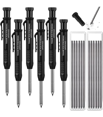 Yeastoy 85 Pieces Solid Carpenter Pencil Set Includes 5 Construction Pencils Deep Hole Woodwork Marking Pencil With 80 Refills, Mechanical Pencil For...
