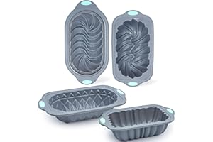 Tongjude 4 Piece Silicone Loaf Pan for Baking Bread, Non-Stick Kitchen Oven Bread Pan, Perfect for Banana Bread, Sandwich Bread, Pound Cake and Meatloaf, 6 Cups, Grey