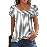 Womens Petal Sleeve Tops Summer Trendy T Shirt Casual Loose Square Neck Button Blouse Tees