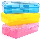 Sooez 3 Pack Pencil Case, Large Hard Pencil Box Bulk, Clear Crayon Box | Marker Pen Organizer, Plastic Storage Container with Snap Lid, Art Craft Organizer Back to School Supplies, Colorful