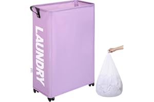 SweetMemo Laundry Hamper Basket on Wheels, Laundry Bin with Removable Liner Bag, Slim, Narrow, Tall, Upgraded Bigger Casters 