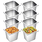 Jinei Steam Table Pan 1/6 Hotel Pan Stainless 201 Steel Size 6'' Deep Storage Catering Metal Commercial Food Pans for Kitchen Restaurant Buffet Party Supplies(8 Pcs)
