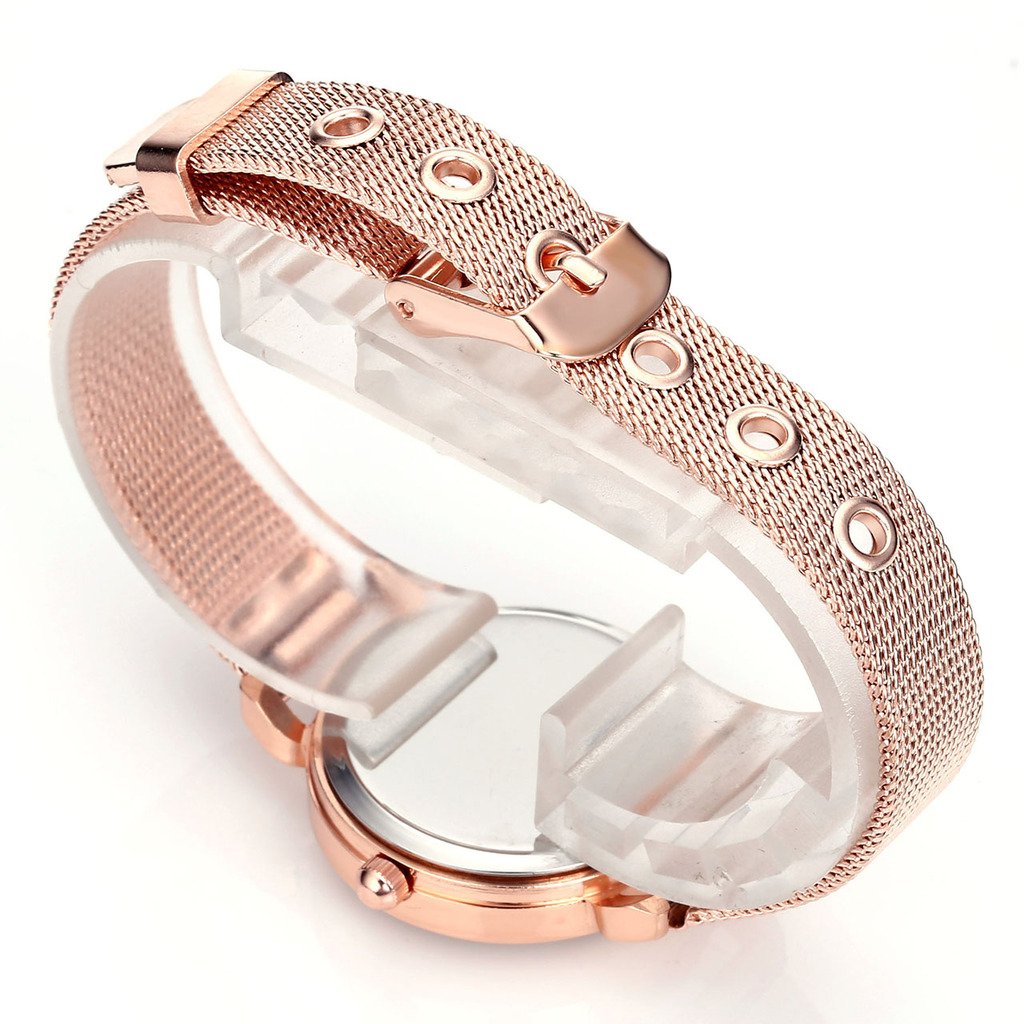 JSDDE Uhren,Einfach Elegante Damen Armbanduhr XS Slim Uhren Mesh Metallarmband Analog Quarz Uhr,Rosegold