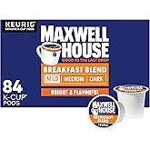 Maxwell House K-Cup Coffee Pods, 84 ct Box, Breakfast Blend Mild Roast | Bright &amp; Flavorful Mild Roast Coffee Pods, Smooth &amp; Delicious, Rich Aroma, Compatible with All Keurig Brewers, Kosher