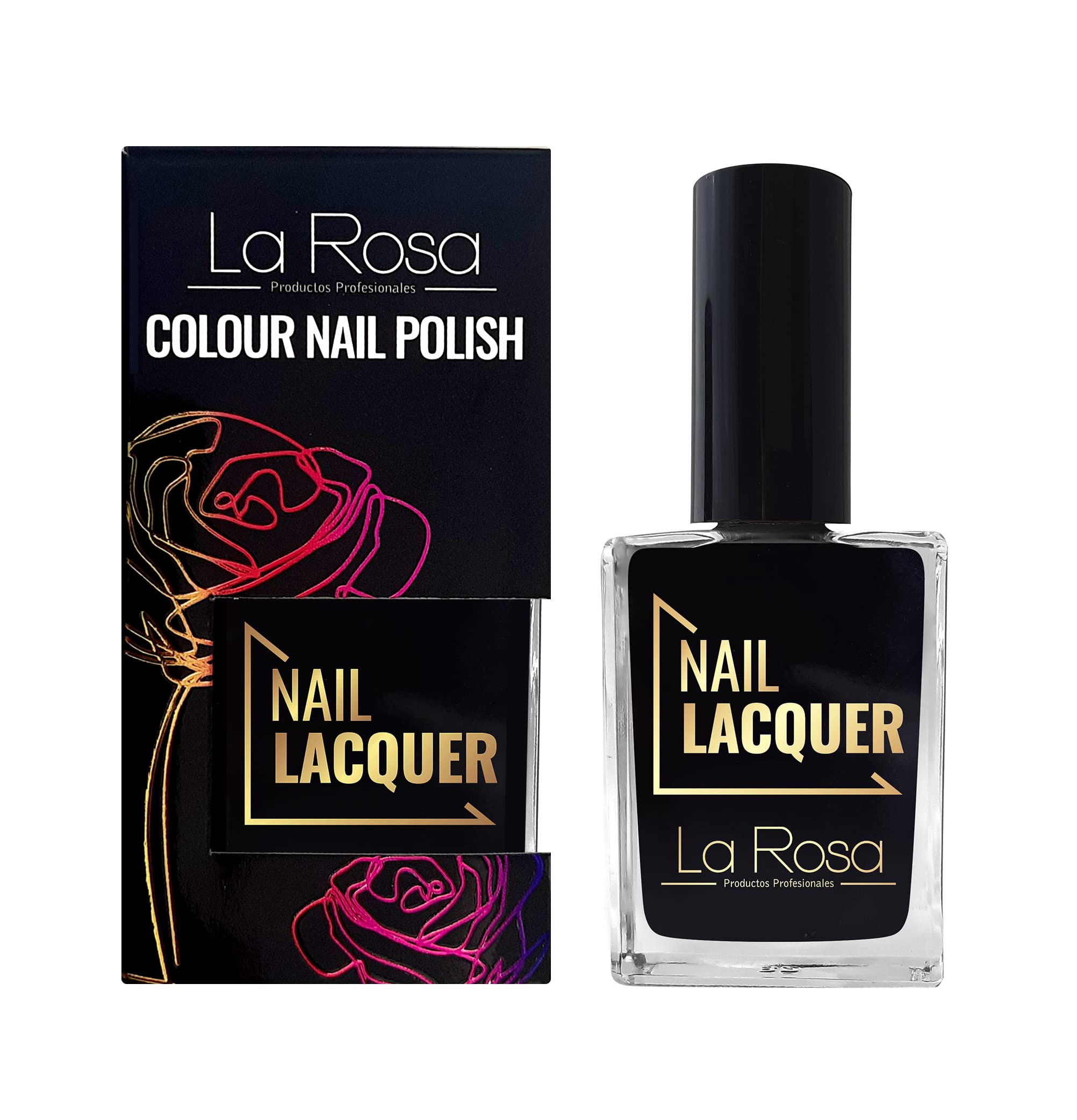 LaRosa Nail Polish - Energetic Colour with Proper Coverage - Durable Formula - Good Consistency - Easy Application with Well Shaped Brush - Black 15 ml