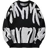 Yimoon Mens Oversized Sweaters Y2K Aesthetic Flame Graphic Crewneck Knitted Casual Pullover Long Sleeve Jumpers