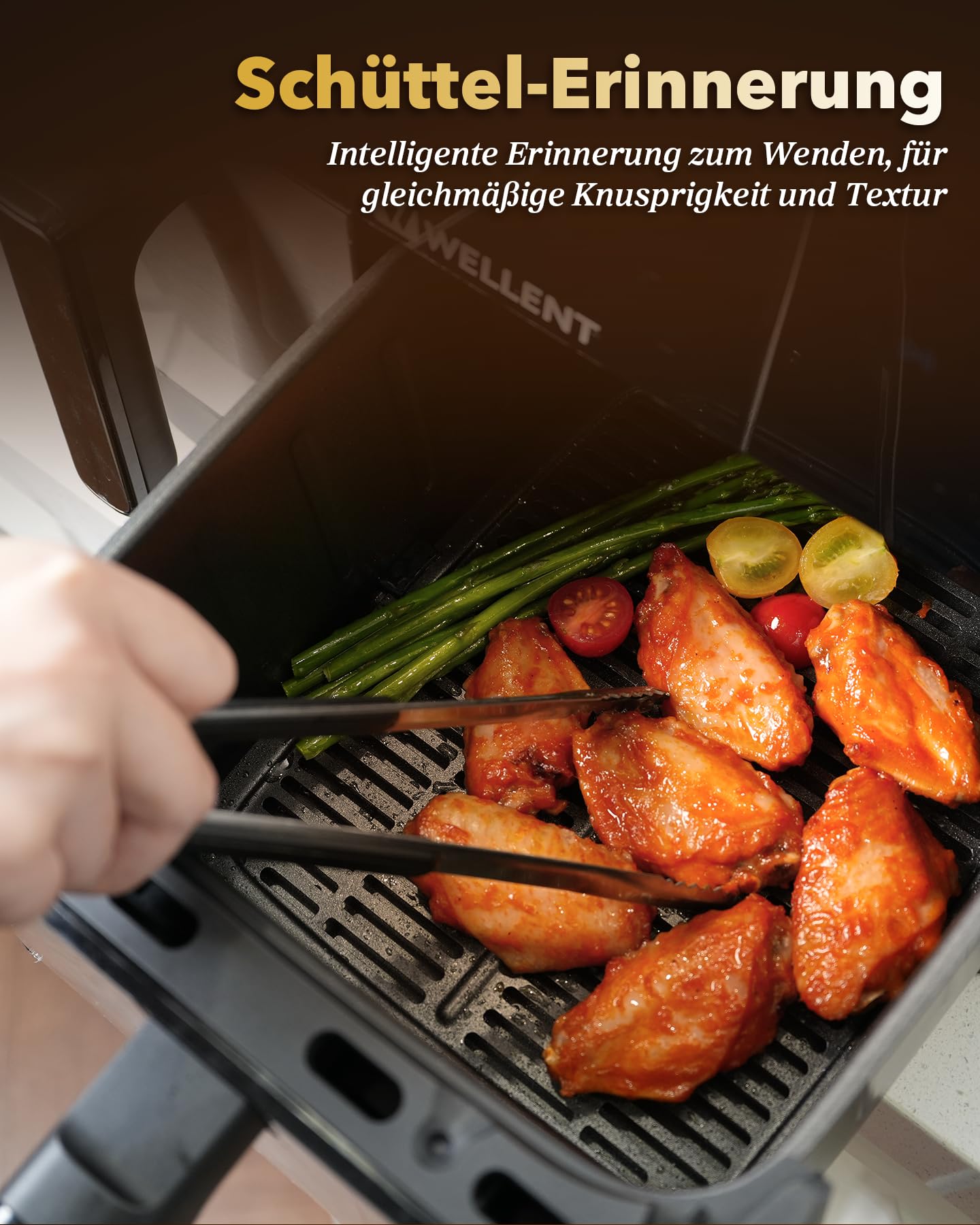 Heißluftfritteuse 2 Kammern, 2600W 11L Airfryer XXL(4+7L) WELLENT 10-in-1 Heissluftfritteuse Doppelkammer Air fryer Dual Zone mit Touchscreen, Match & Synchronisierungsfunktion, spülmaschinenfest 10