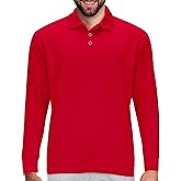 Premium Wear Long Sleeve Polo Shirt for Men, Cotton-Blend Fabric Golf Shirt with Collar, 3-Button Placket, Stain Guard