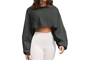 Meladyan Women Long Sleeve Crewneck Crop Top Tee Shirt Sweatshirt Casual Solid Loose Fit Workout Cropped Pullover Tshirt