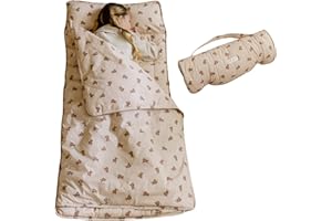 Bloomere Organic Toddler Nap Mat – 100% Cotton Kids Washable Sleeping Mat & Detachable Pillow – Sleeping Bag with Soft 1.5” Pad – Ideal Nap Mat for Daycare, Preschool, & Sleepovers