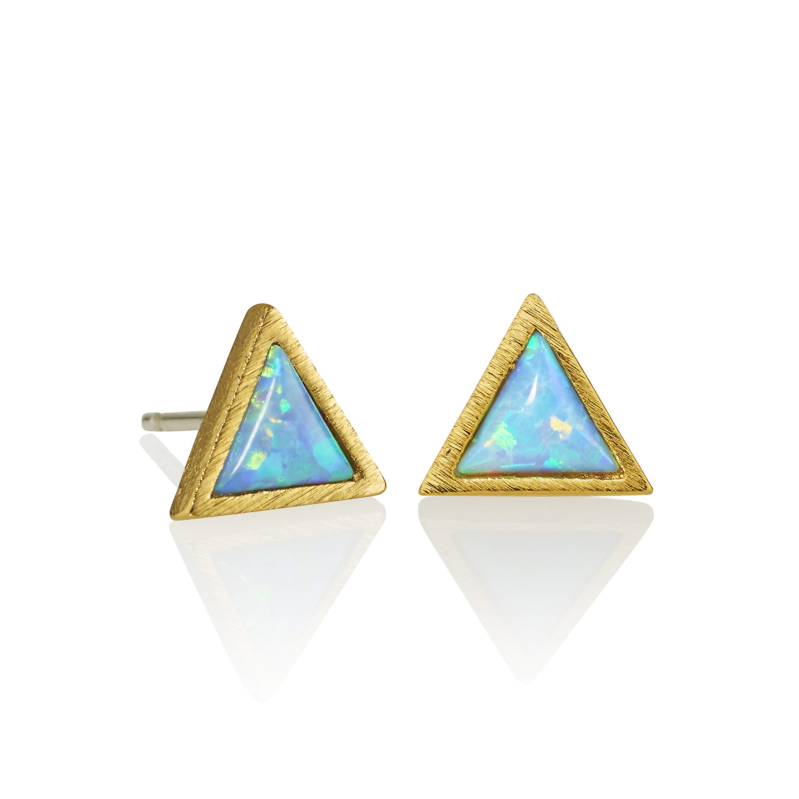 Namana Triangle Gold Opal Stud Earrings for Women and Teenage Girls, Dainty Brushed Finish Geometric Gold Opal Earrings for Women, Gold Studs with Blue Opals with Gift Box