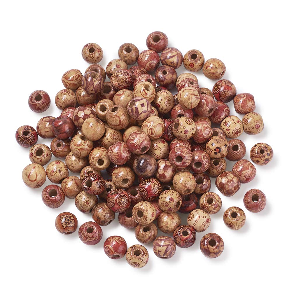 Pandahall 300pcs Drum Printed Wood Beads Spacers 13mm Mixed Color Large Hole Wooden Loose Beads for Jewelry Making DIY Bracelet Necklace Hair Crafts