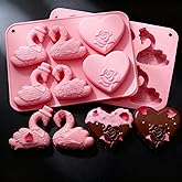 2 Pack Heart Shaped Silicone Molds Swan Silicone Mold Valentine's Day Silicones mould Heart Rose Silicones Molds Nonstick Mold for Baking Cupcake Chocolate Candy Jello Ice Cube Candles Soaps