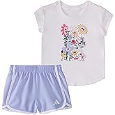 adidas Baby Girls' Cap Sleeve Tee Shirt and Woven Short Set, White, 12M