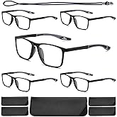 Hubeye TR90 Sports Reading Glasses for Men and Women Ultralight Flexible Anti-Blue Light Readers（Black+Black+Black+Black+Black，+0.0）