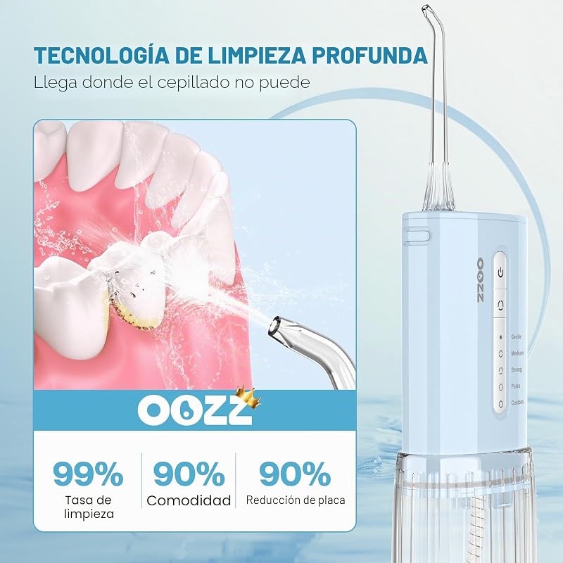 Irrigador oral de viagem, irrigador oral sem fios de bolso, 5 modos de pressão, 6 pontas de jato, design compacto USB recarregável (Gradient Blue) — foto 5 de 8