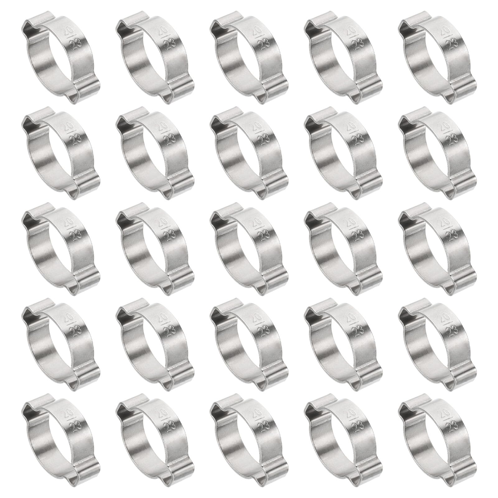 PATIKIL 30 Pack 20-23mm Double Ear Hose Clamp, 304 Stainless Steel O Clip Crimp Rings for Fuel Petrol Pipe Tube Fitting Connections, Silver Tone