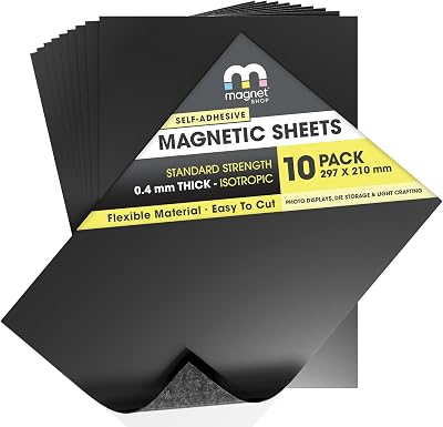 The Magnet Shop TMS Magnetic Sheets Self-Adhesive A4 0.4mm 10 Pack