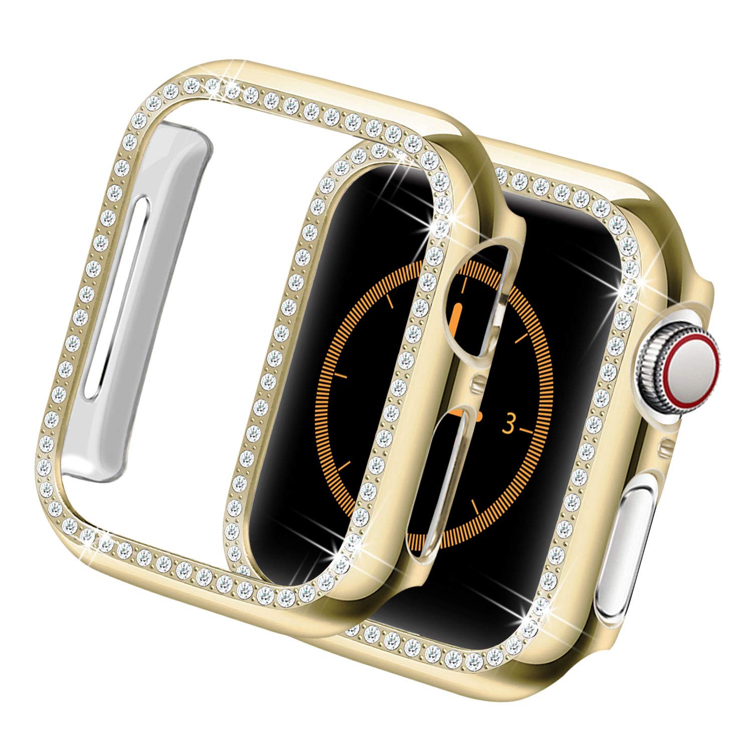 Yolovie Case Cover Compatible for Apple Watch 40mm 44mm Series 6 SE 5 4, Bling Crystal Diamonds Shiny Rhinestone Bumper Face Cover, Gold