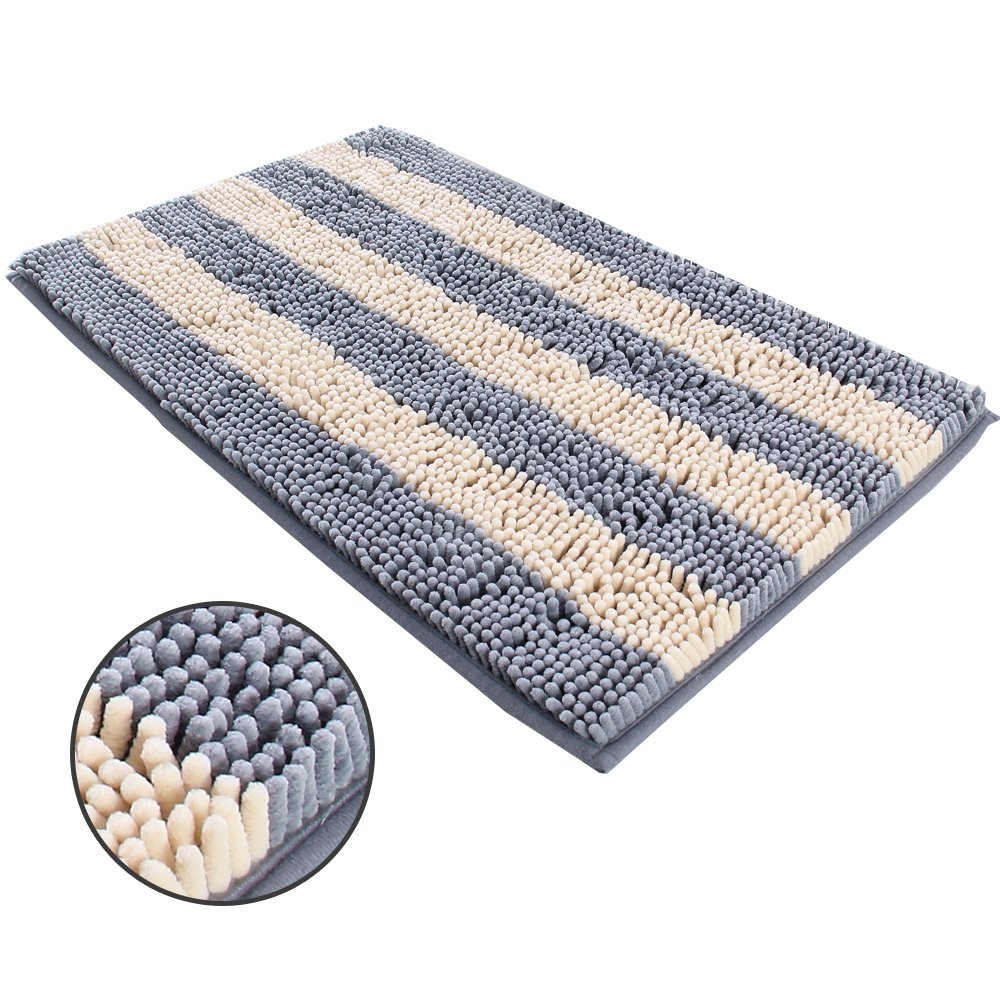Ihoming Pet Mud Rugs Bowl Bed Mat Absorbent Microfiber Chenille Stripe