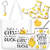 IUUIVV Duck Gifts, Cute Duck Stuff with Insulated Tumbler Canvas Bags Socks Keychain Rubber Duck Just a Girl Who Loves Ducks Christmas Birthday Present for Ducks Lovers Women Girls