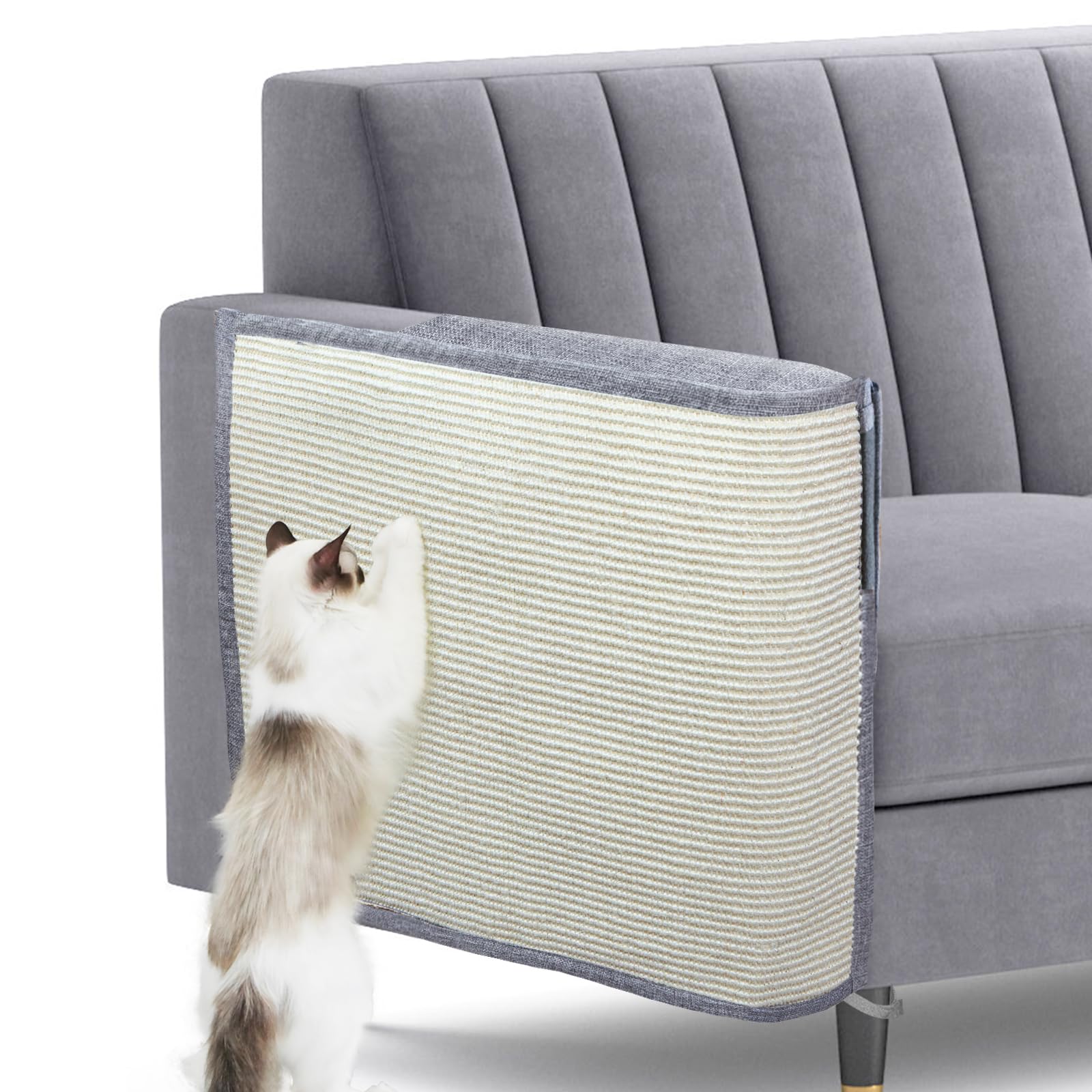 Photo 1 of Upgraded Cat Scratch Furniture Protector,Cat Scratch Sofa Arm Sheild with Large Size Natural Sisal for Protecting Couch Sofa Chair Furniture 27.9''L*19.7''W (Light Grey/Right Handed)