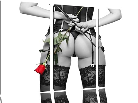 Frau mit Rose & Peitsche Shades of, 3-Teiler Leinwandbild 120x80 Bild auf Leinwand, XXL riesige Bilder fertig gerahmt mit Kei